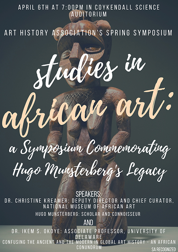 Event poster featuring an image of African sculpture